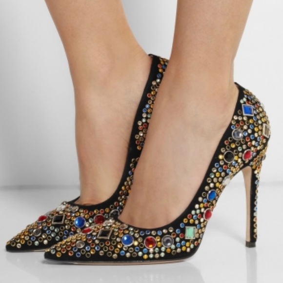 Limited EditionMIU MIU Black Suede Crystal Jeweled Embellished Pointed Toe Pump - Picture 7 of 7